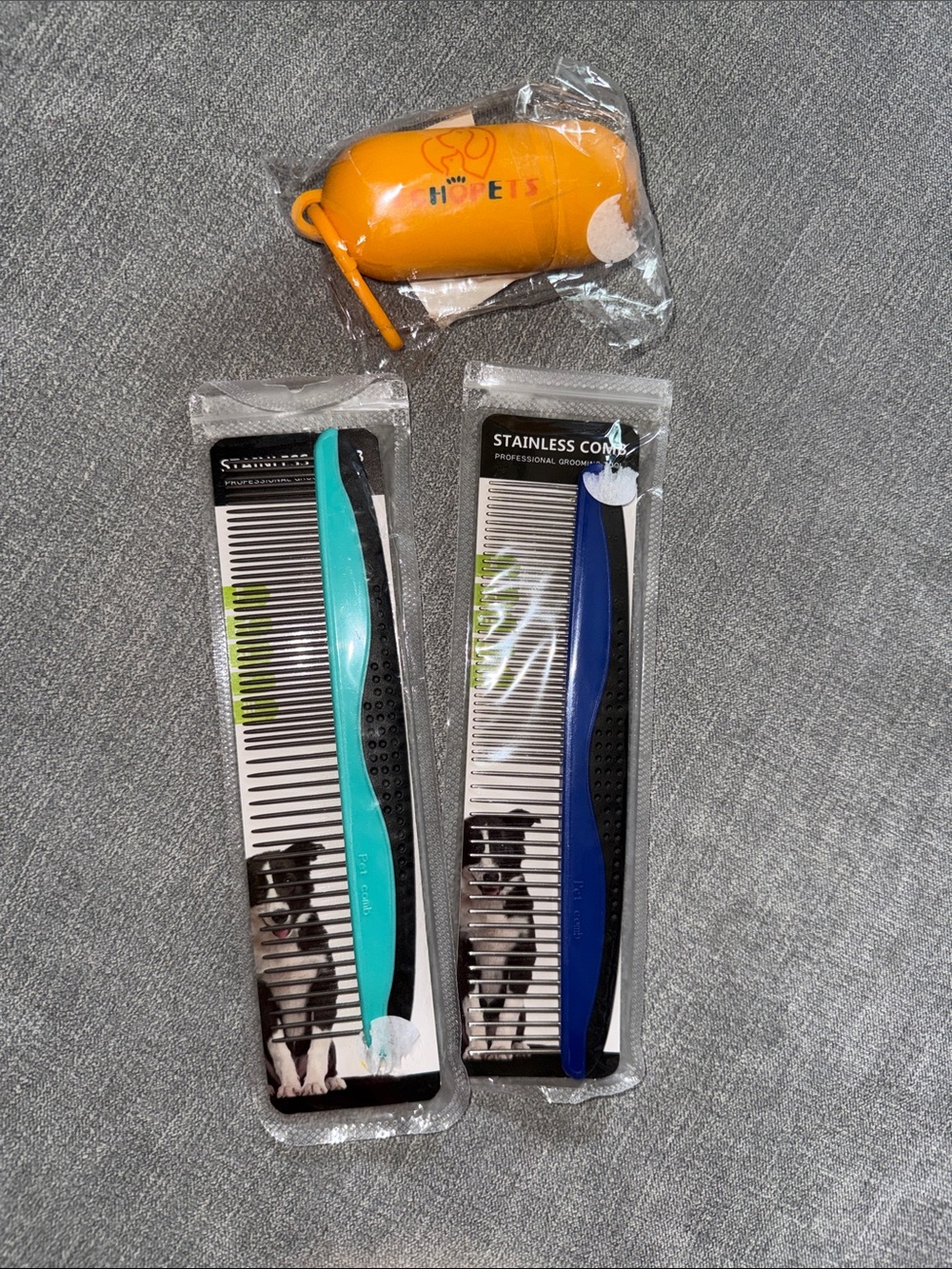 Dog Accessories - 2 Professional  Grooming Combs and Poop Bag Dispenser